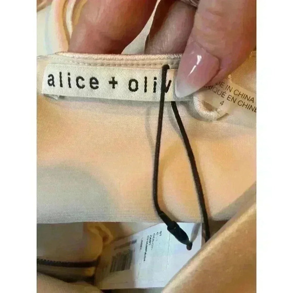 NWT Alice + Olivia Kiyoko Satin Asymmetrical Midi Dress in Champagne Size 4 - Picture 11 of 11